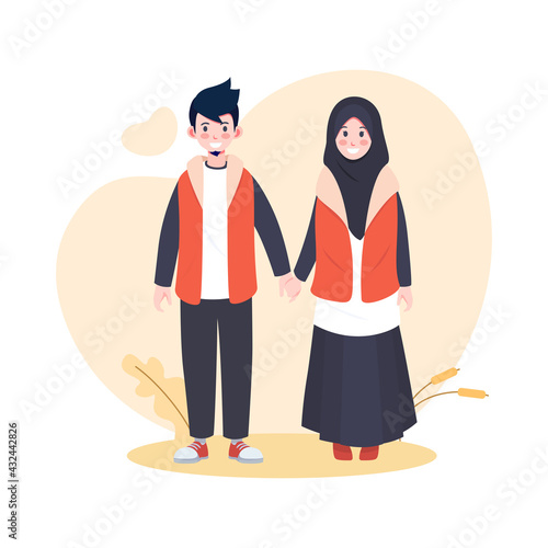  flat cute muslim couple hijab