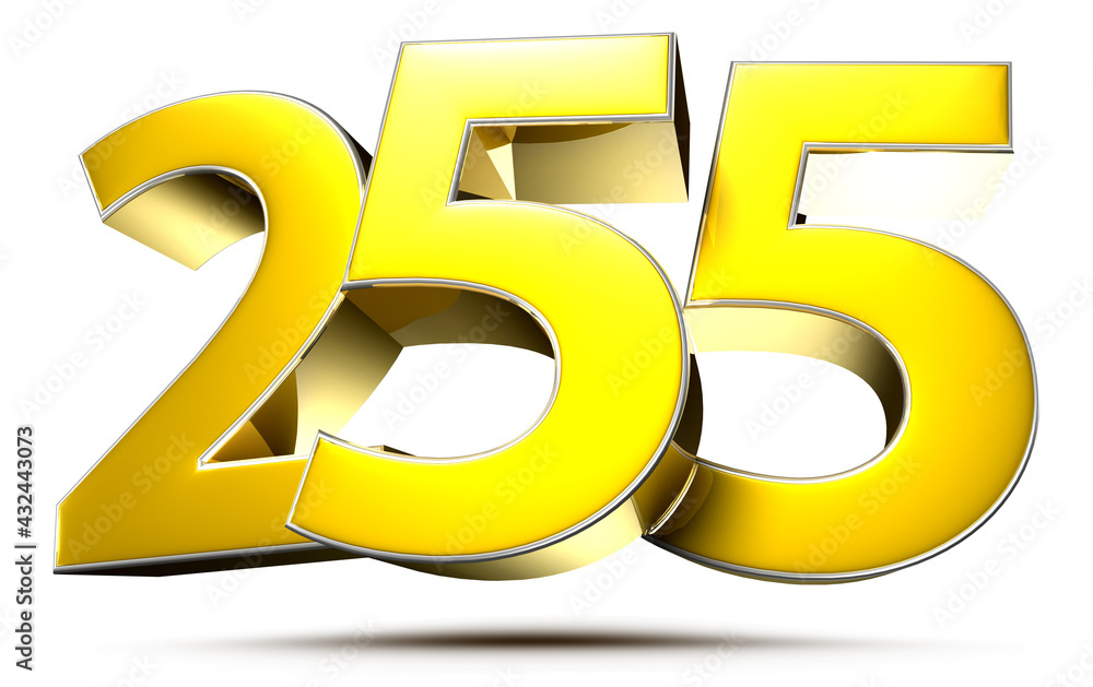 255 gold 3D illustration on white background with clipping path. 255 gold 3D illustration on white background with clipping path.