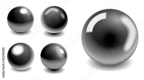 set of steel metallic balls or silver balls shadows or globe world map steel metallic sphere reflections. eps vector