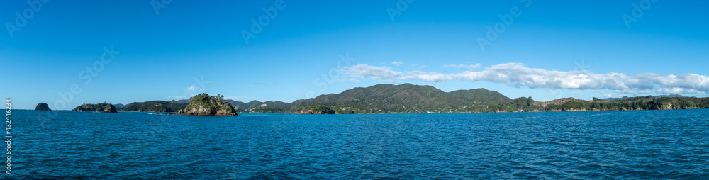Panorama of the Bay of Islands looking towards Rawhiti, in New Zealand