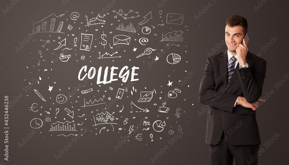 Businessman thinking with educational inscription Businessman thinking with educational inscription