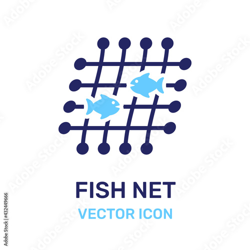 Fishes stuck on fish net icon vector