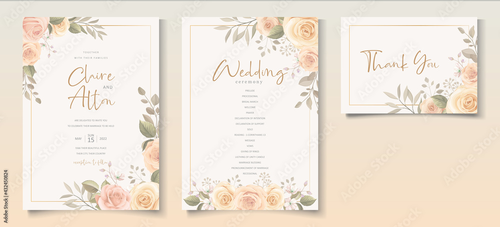 Hand drawn blooming rose flower wedding invitation template design Hand drawn blooming rose flower wedding invitation template design