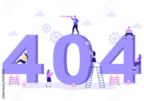 404 Error And Page Not Found Vector Illustration. Lost Connect Problem, Warning Sign, Or Site Breakdown. Landing Page Template