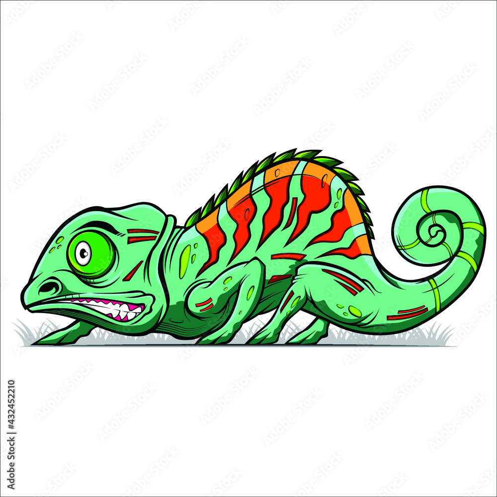 Obraz premium camelion green side view vector