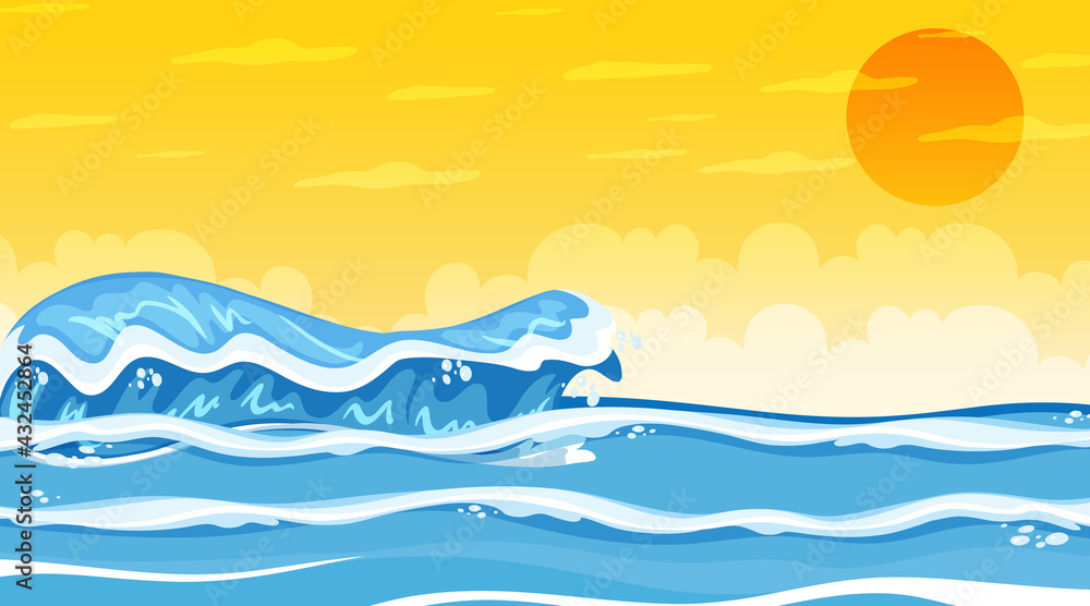 Beach landscape at sunset scene with ocean wave Beach landscape at sunset scene with ocean wave