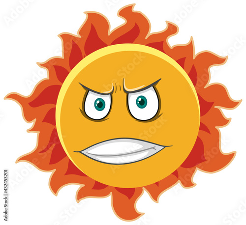 Sun cartoon character with angry face expression on white background