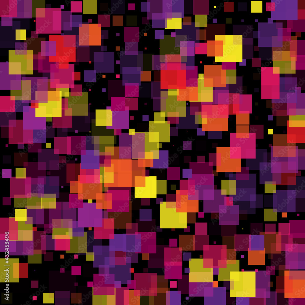 black abstract background of glowing squares