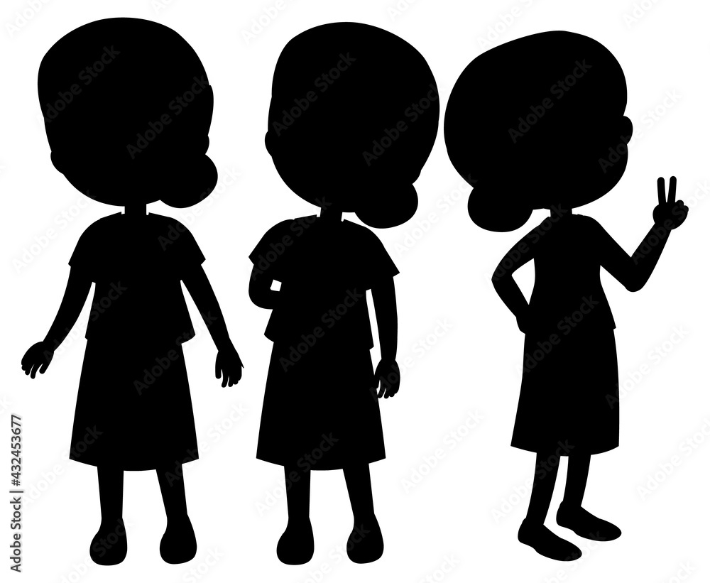 Set of kids silhouette cartoon character Set of kids silhouette cartoon character