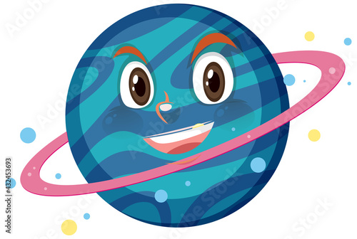 Saturn cartoon character with happy face expression on white background