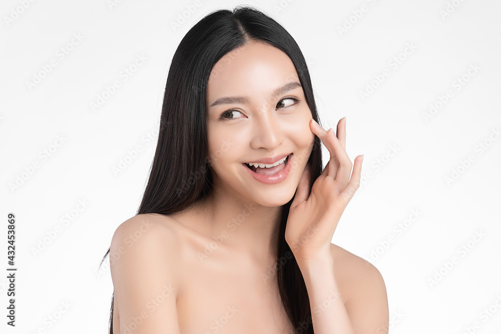 Beautiful young asian woman with clean fresh skin on white background, Face care, Facial treatment, Cosmetology, beauty and spa, Asian women portrait