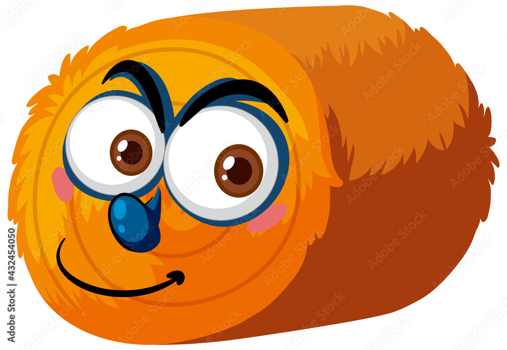 Round hay bale cartoon character with facial expression