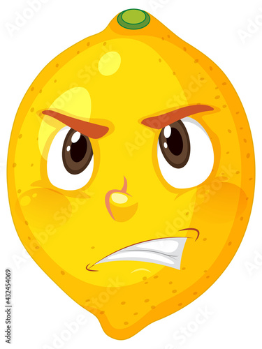 Lemon cartoon character with angry face expression on white background