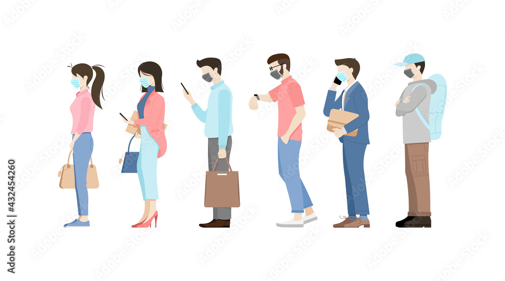 Fototapeta premium People wearing medical masks to prevent disease and isolated background. Vector illustration