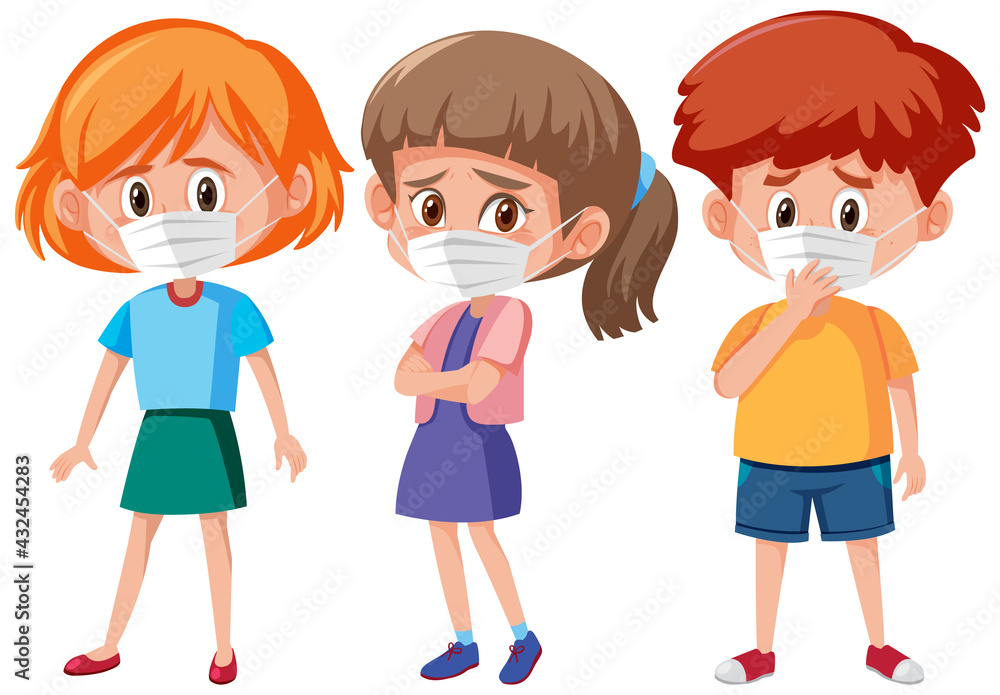 Set of different kids wearing mask cartoon character Set of different kids wearing mask cartoon character