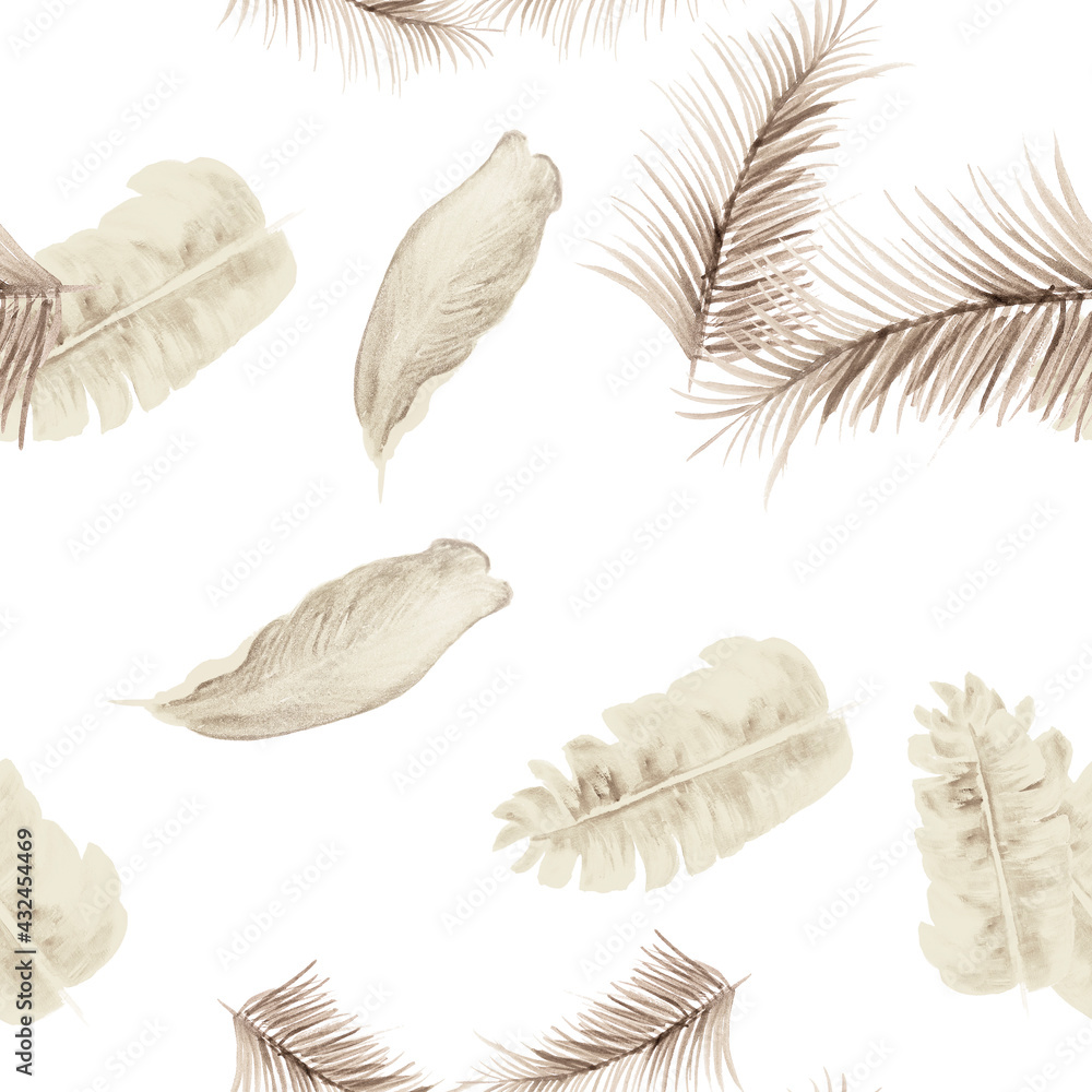 Gray Tropical Palm. White Seamless Exotic. Brown Pattern Vintage. Decoration Vintage. Banana Leaves. Isolated Exotic. Spring Foliage. Watercolor Background. Gray Tropical Palm. White Seamless Exotic. Brown Pattern Vintage. Decoration Vintage. Banana Leaves. Isolated Exotic. Spring Foliage. Watercolor Background.