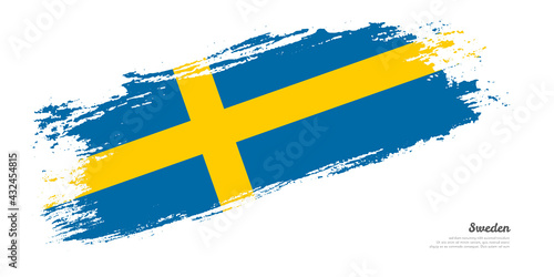 Hand painted brush flag of Sweden country with stylish flag on white background