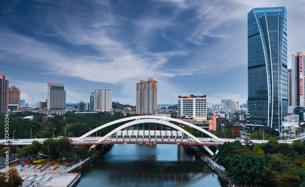 Naklejka premium Urban environment of Qijiang Park, Zhongshan City, Guangdong Province, China