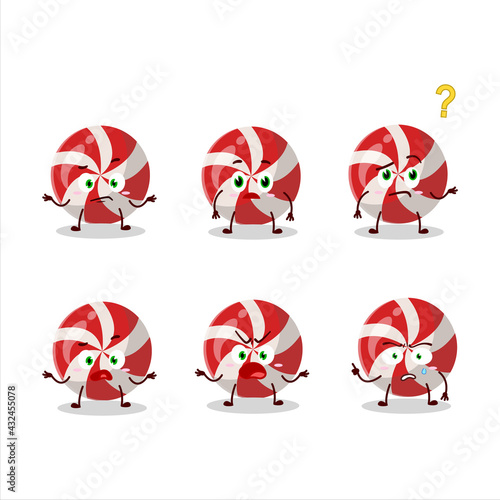 Cartoon character of red candy with what expression