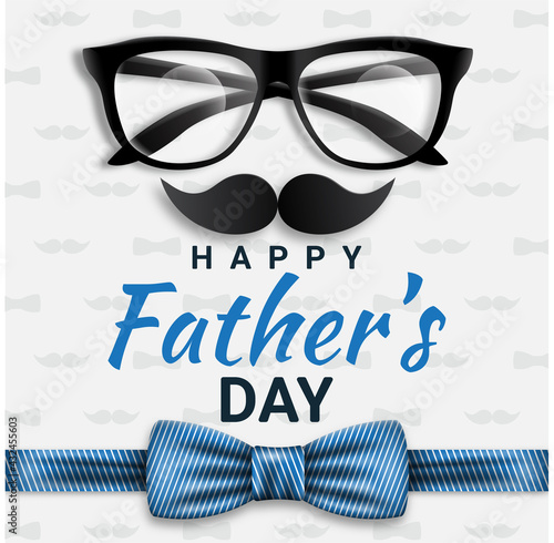 Father's Day poster or banner template with bow tie, glasses and mustache. For Father's Day in flat promotional style and shopping templates for love dad