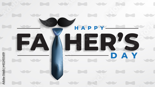 Father's Day poster or banner template with tie and mustache. For Father's Day in flat promotional style and shopping templates for love dad