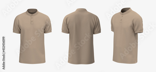 Fotografering Blank mandarin collar t-shirt mockup in front, side and back views, tee design p