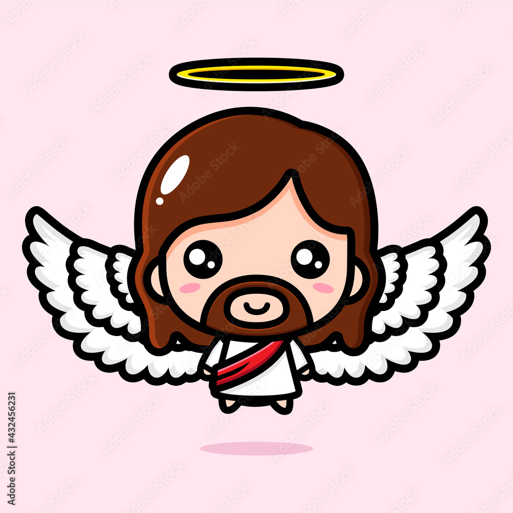 vector design of cute cartoon jesus being an angel with beautiful wings  Stock Vector | Adobe Stock
