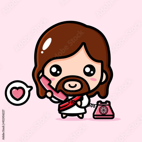 cute jesus cartoon vector design using the phone