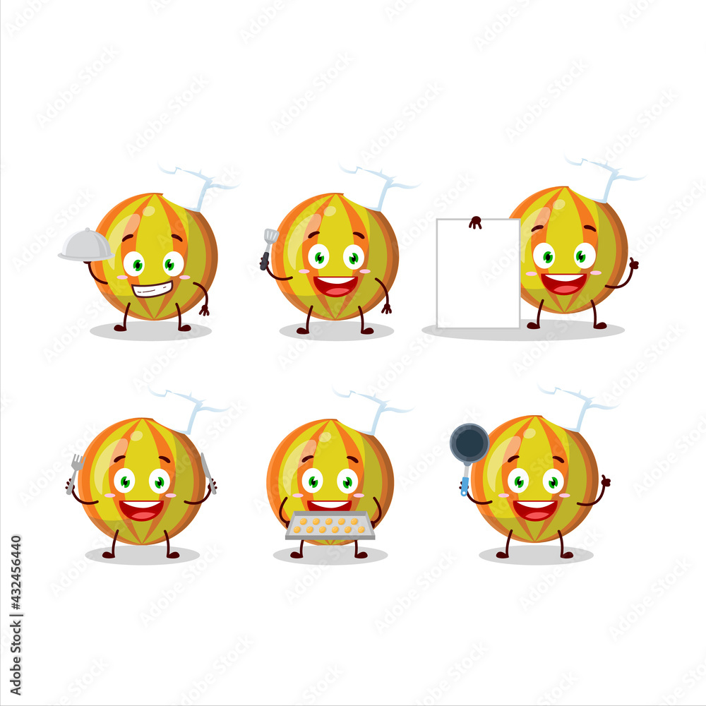 Cartoon character of yellow candy with various chef emoticons Cartoon character of yellow candy with various chef emoticons