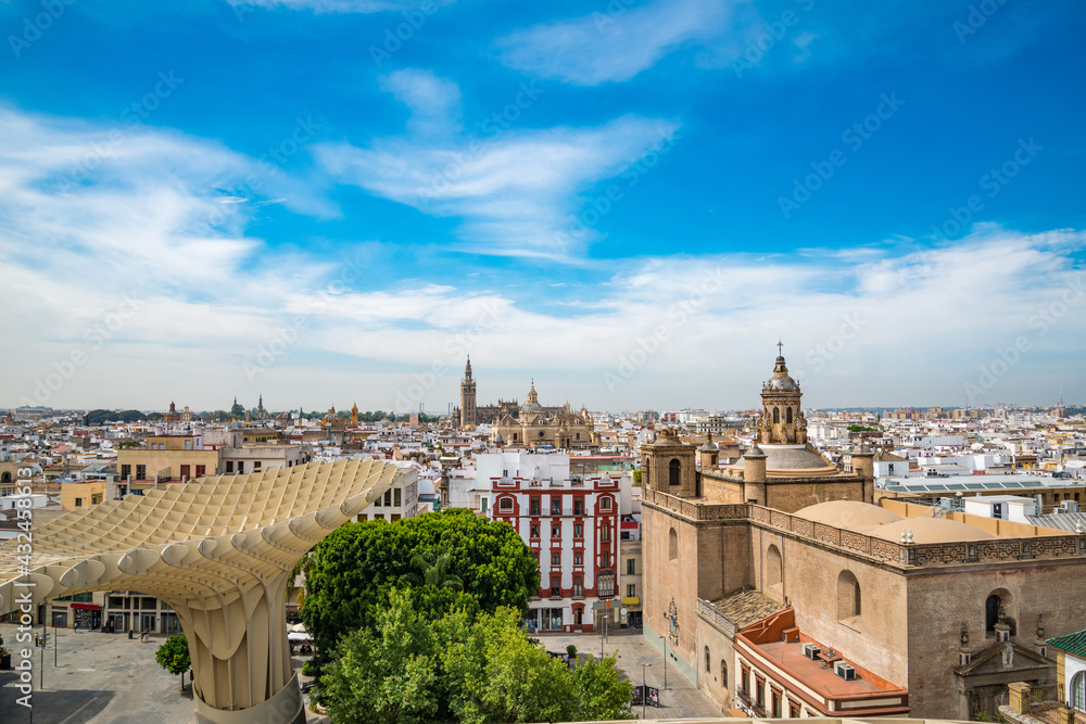 From the top of the Space Metropol Parasol (Setas de Sevilla) one have the best view of the city of Seville, Spain. It provides a unique view of the old city center