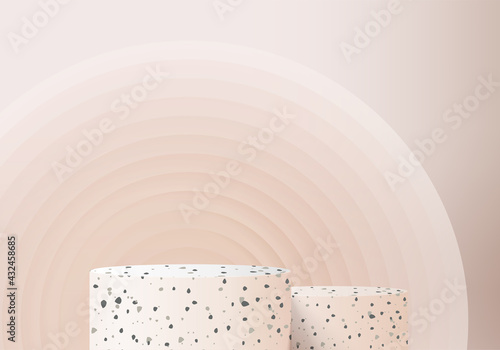 3d background products display podium scene with geometric platform. background vector 3d rendering with podium. stand to show cosmetic products. Stage showcase on pedestal display beige studio