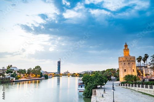 The Golden Tower (Torre del Oro) in Seville, Spain, is located at the margin of the Guadalquivir river and was built in the XIII century by the muslims ruling the area at the time.