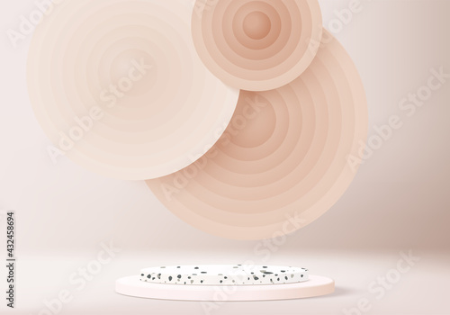 3d background products display podium scene with geometric platform. background vector 3d rendering with podium. stand to show cosmetic products. Stage showcase on pedestal display beige studio