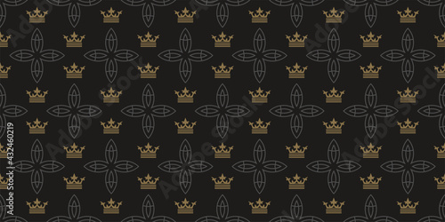 Dark background pattern in royal style on a black background, wallpaper, vintage. Seamless pattern, texture. Vector image