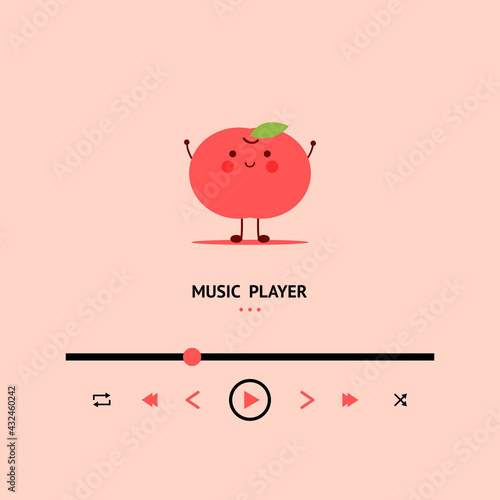 Mobile App UI Design. Music player. Apple playlist. Relaxing music background. Apple character.