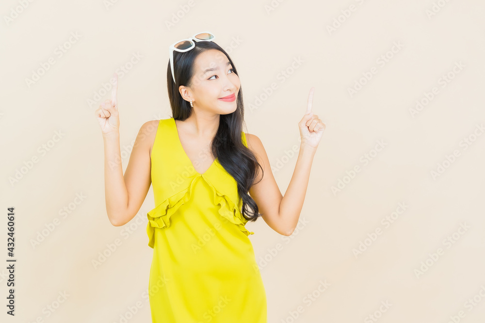 Portrait beautiful young asian woman smile with action Portrait beautiful young asian woman smile with action