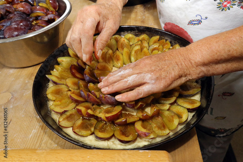 Pflaumenkuchen belegen photo