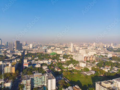 Aerial view city building of Bangkok downtown of Thailand