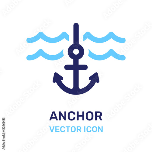 Anchor in sea. Nautical icon vector