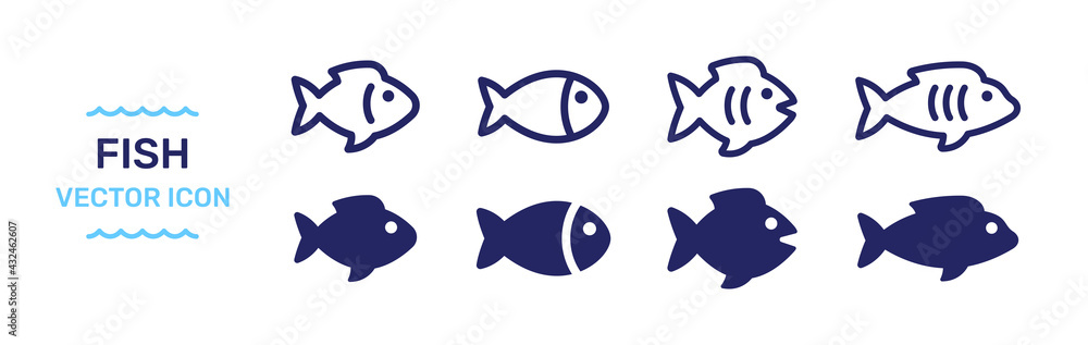 Obraz premium Fish icon vector isolated set