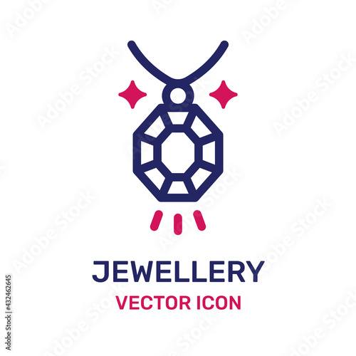 Diamond gemstone necklace vector icon for jewelry