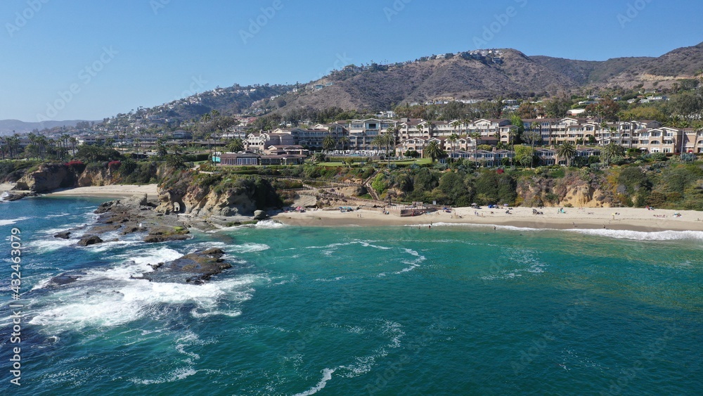 A beautiful afternoon in Orange County, California with a view of Montage Resort in Laguna Beach on a bright and sunny day. 