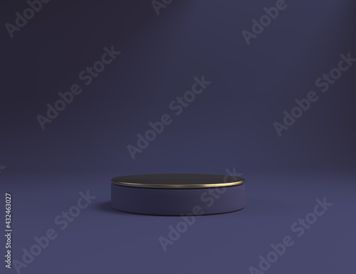 3D podium display with gold top . Abstract Minimal product promotion pedestal. Empty space for branding. Deep Blue background. Trendy modern 3D render illustration showcase. (ID: 432463027)
