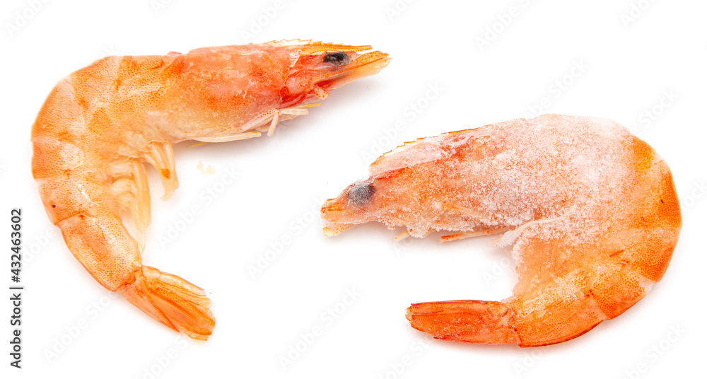 Frozen red shrimps on a white plate. Frozen red shrimps on a white plate.