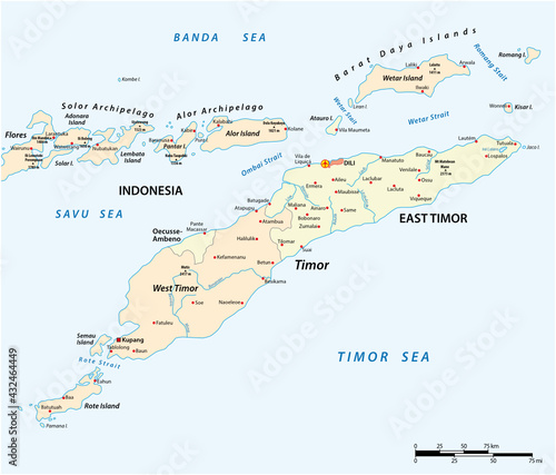 Map of Timor Island, East Timor and Indonesia