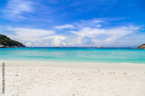 Beautiful sandy beach with wave at Similan Islands.