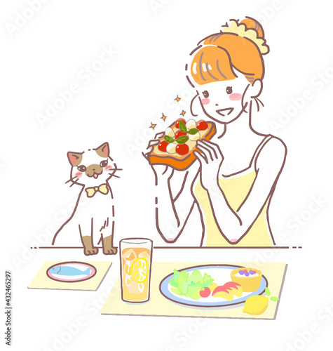 朝食を食べる女の子