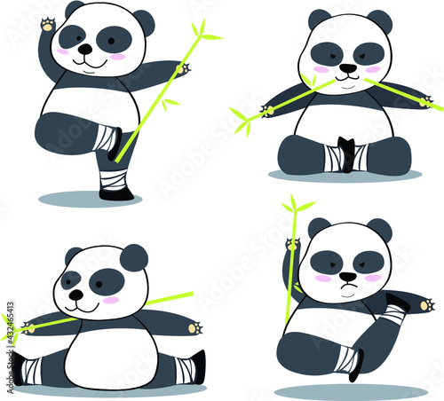The Isolated Vector Set of Chinese Panda Cartoon Character in Kung Fu Actions.