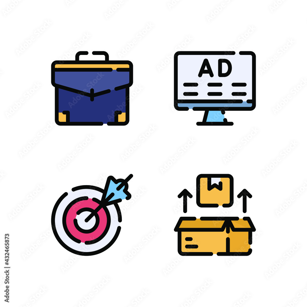 Vector illustration of briefcase ads target product lineal color icon Vector illustration of briefcase ads target product lineal color icon