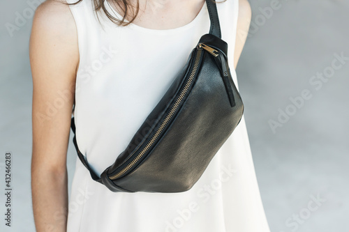 Leather sling bag, Fanny pack woman.